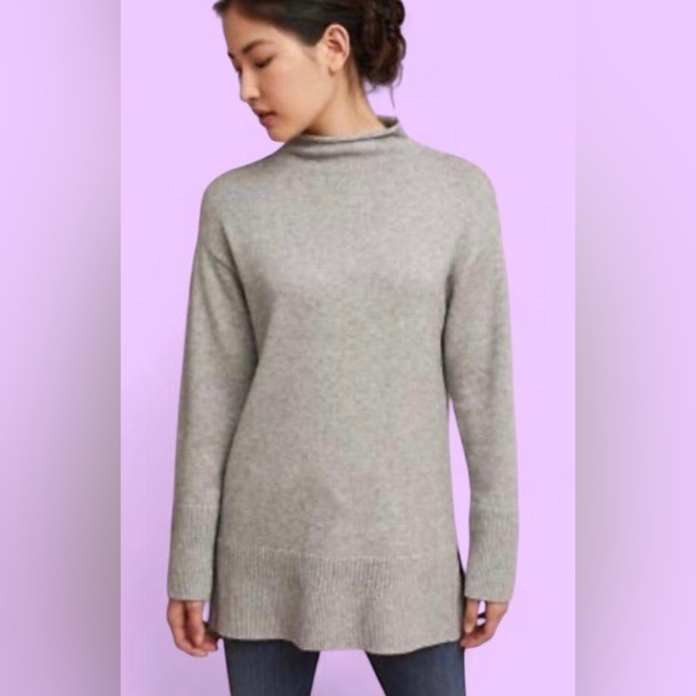 Max Studio Women's 2-PLY 100% Cashmere Mock Neck Pullover Sweater Gray Sz S